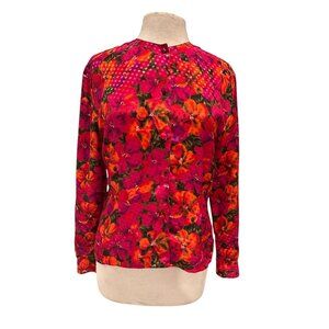 Vintage E.J. Harper Womens Floral Long-Sleeve Button-Up Blouse Size 8  Vibrant P